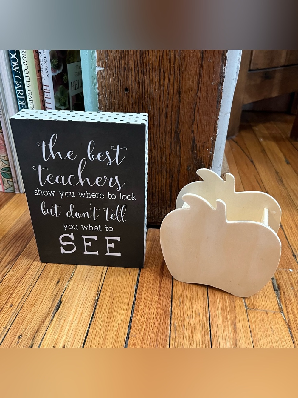 Teacher Bundle: Wooden Quote Sign and Apple Basket